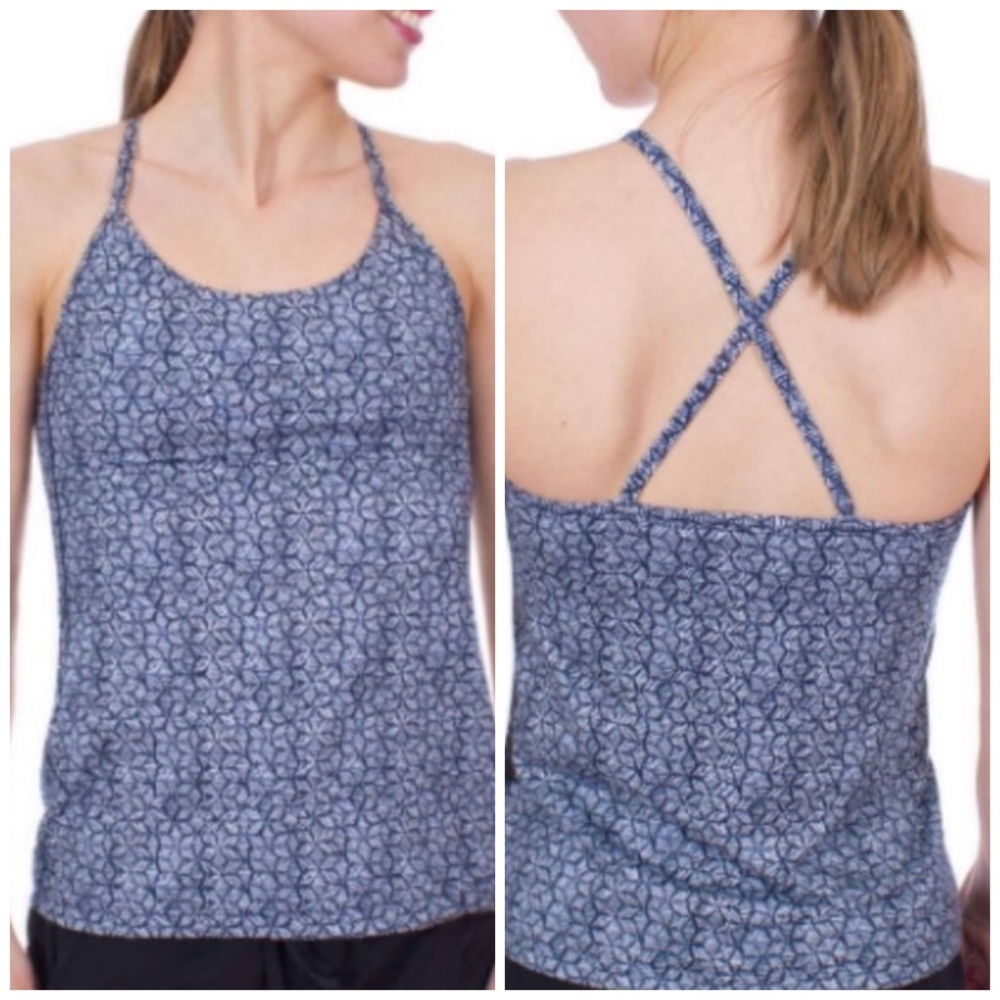 Patagonia Blue White Print Criss Cross X Beta Workout Yoga Tank Top Small